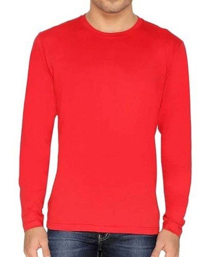 Casual Wear Breathable Full Sleeve Round Neck Plain Cotton T Shirts For Men