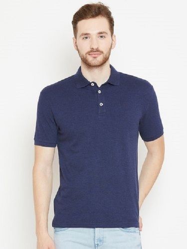 Blue Highly Comfortable And Affordable Plain Printed Polo Cotton Fabric Men T Shirt 