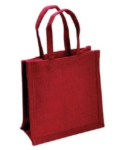 Red Jute Material Plain Pattern Bag For Shopping Use