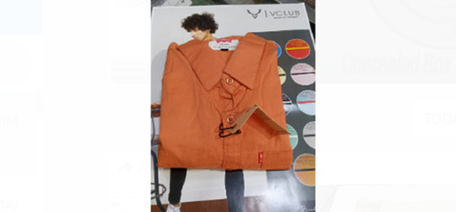 ऑरेंज रेगुलर फिट फुल स्लीव प्लेन स्टाइलिश और डिज़ाइनर कॉटन शर्ट