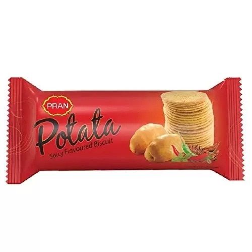 Pack Of 100 Gram Round Crispy And Crunchy Pran Potato Spicy Flavored Biscuit 
