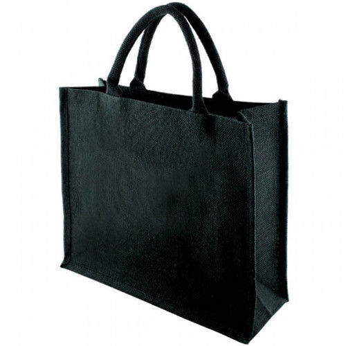 Black Plain Pattern Reusable Jute Bag For Shopping Use 