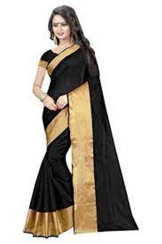 Black Printed Beautiful Designer Cotton Saree With Zari Border For Women