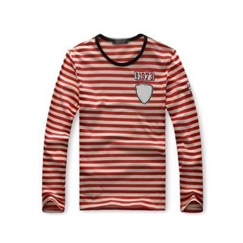 Red Striped Full Sleeve Round Neck Casual Wear Cotton T Shirts For Men  Gender: Male