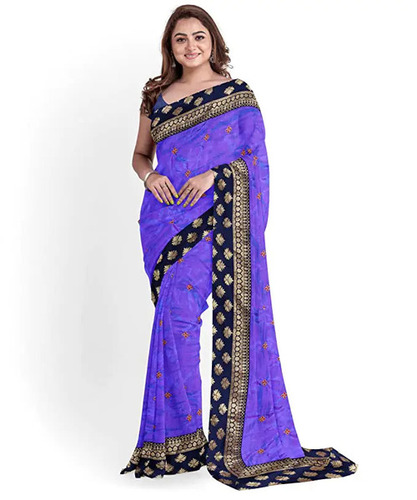 Blue Color Silk Blend Embroidered Bangalory Silk Womena  S Saree