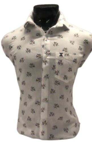 Comfortable Sleek And Stylish Half Sleeves Mens White Cotton Printed Shirt