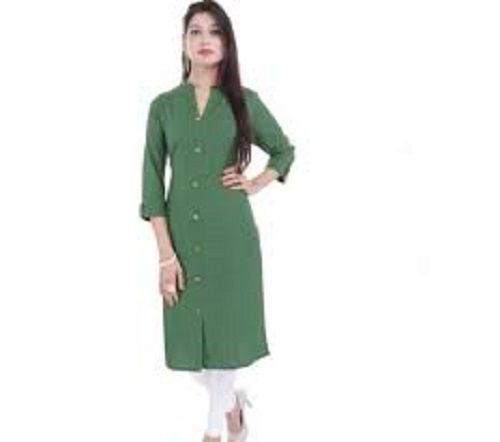 Ladies Stylish Comfortable 3/4th Sleeves A-line V-neck Plain Cotton Kurti