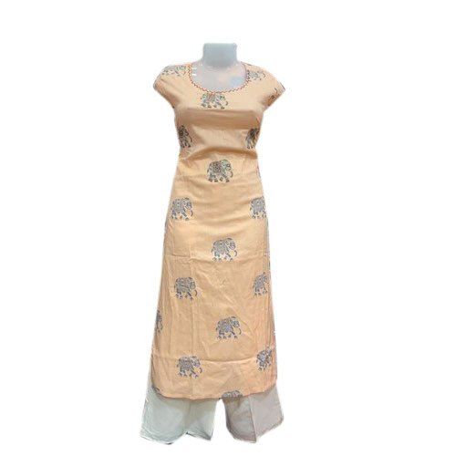 Breathable Santal Round Neck Simple Stylish Look And Beautiful Half Sleeve Ladies Kurtis