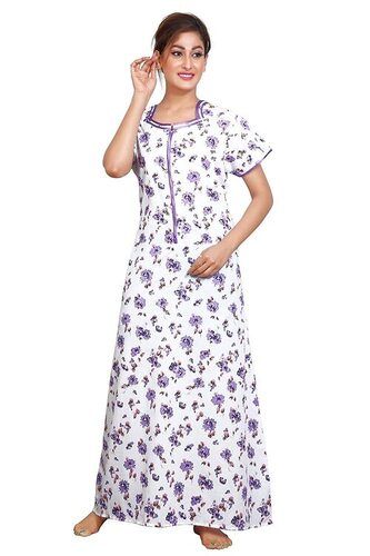 White Women Long-Lasting Trendy Printed Pattern Short Sleeve Spandex Silk Nightwear