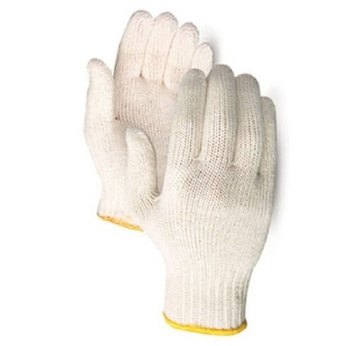 Breathable 70 Gram 10 Gauge Medium Size White Cotton Knitted Hand Gloves