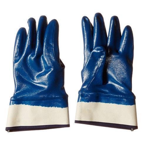 Blue And White Medium Size Full Finger Half Deep Nitrile Hand Gloves
