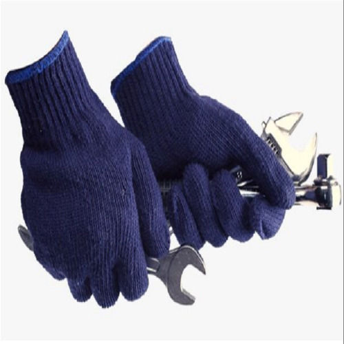 Blue Full Fingered Medium Size Industrial Cotton Knitted Hand Gloves