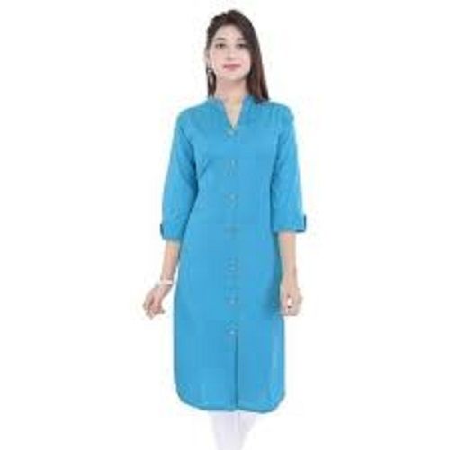 Ladies Short Sleeves Blue Fancy Kurtis