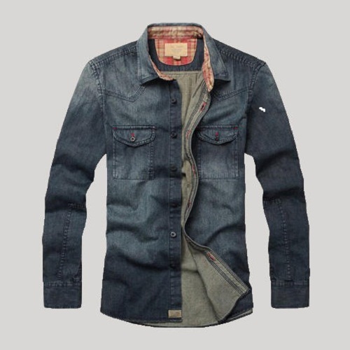 Mens Denim Shirt For Casual Wear - Denim Material Full Sleeve Classic Collar Blue Color | Customized Logo Beaded Design Patch Closure