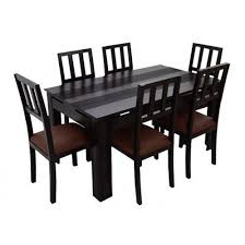 Standard Height Six Seater Dark Brown Rectangular Dining Table Set Made Of Teak Wood 