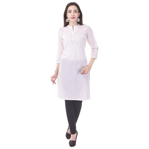 Trendy Traditional Beautiful Fancy Lovely Pure Cotton White Kurti  Bust Size: 44 Inch (In)