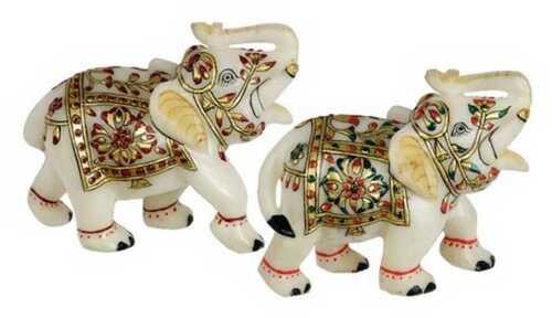 Decorative Marble Elephants Showpiece for Decoration and Gifting Use