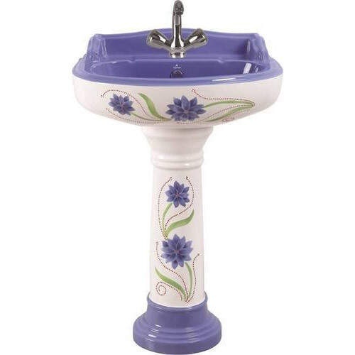 Purple & White Glossy Finish Round Shape Floor Mounted Ceramic Durable Wash Basin