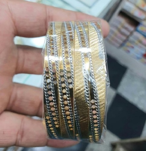 Golder And Silver Brass Ladies Designer Bangles - Polished Copper Alloy, Elegant Antique Style, Rose Gold Accents, Freshwater Pearl Details, Fashion Statement for Weddings