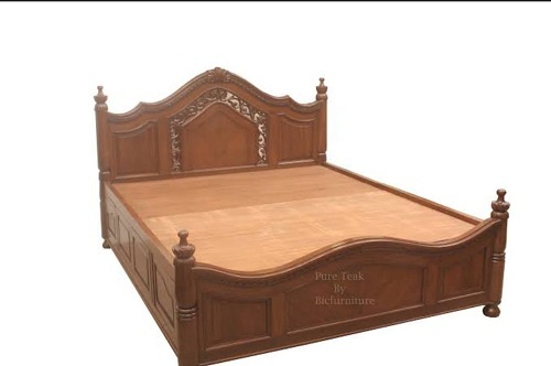 Polished Solid Wood Rectangular Bed - 15 Inch Height, Brown Color, Indoor Use | Machine Made, No Assembly Required, Termite Resistant, Modern Style