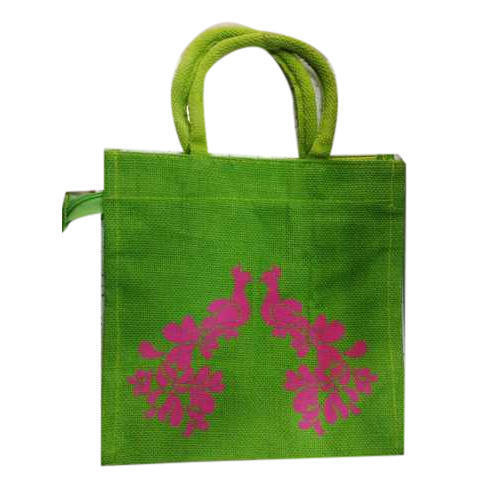 Eco-Friendly D Cut Plain Dyed Non Wove Rectangular Green Color Hand Jute Bag Size 8x10 Inch