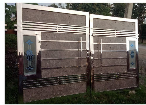 Height 8 Foot, Length 4 Meter Silver And Brown Stainless Steel Designer Main Gates