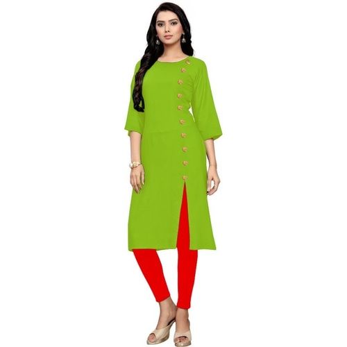 Ladies 3/4 Sleeves Beautiful Designs Comfortable Stylish Green Cotton Kurtis Bust Size: 15 Inch (In)