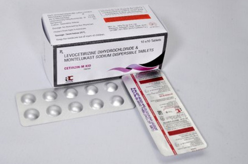 लेवोसेटिरिज़िन डाइहाइड्रोक्लोराइड और मोंटेलुकास्ट सोडियम फैलाने योग्य टैबलेट, 10x10 टैबलेट ब्लिस्टर पैक