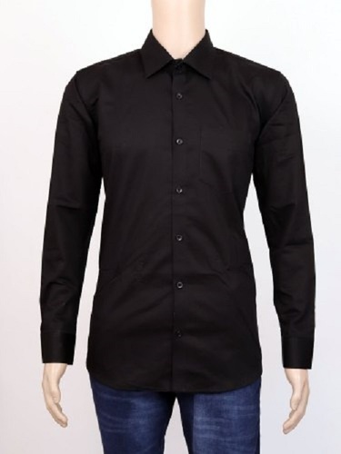 पुरुषों के लिए आरामदायक और सांस लेने योग्य कॉटन फुल स्लीव कॉलर नेक ब्लैक प्लेन कैज़ुअल शर्ट आयु समूह: 19