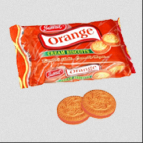 Yummy Crispy Mouthwatering Crunchy Tasty Round Orange Cream Biscuit 