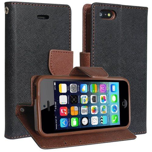 Black And Brown Stylish Premium Quality Material Leather Mobile Flip Cover - Leather, Custom Fit, Black and Brown Color, Multi-Function Kickstand and Cardholder, Precision Cut-Outs
