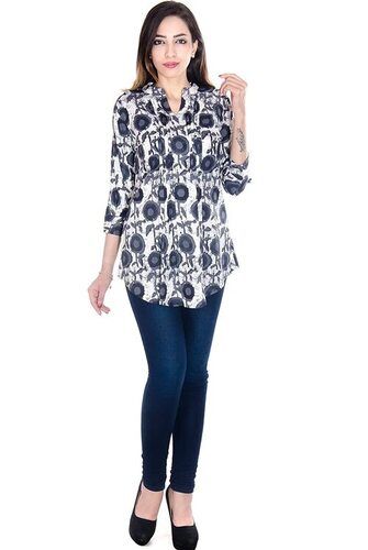 Ladies Fashionable Comfortable Blue And White Cotton Printed Casual Shirts Age Group: 20 -25