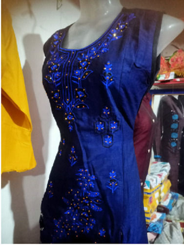 Indian Blue Modern Designer Sleeveless Comfortable To Wear And Light Weight Ladies Suit 