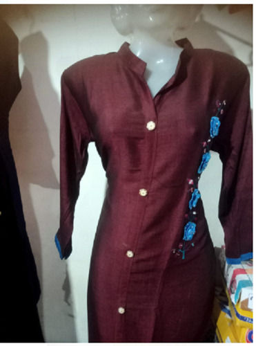 Brown Designer And Comfortable With Full Sleeves Slim Fit Ladies Suit  Decoration Material: Laces