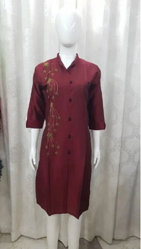 Indian Maroon Designer And Comfortable With Short Sleeves Ladies Suit For Casual Wear 