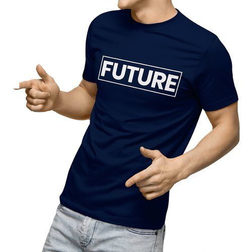 Men Comfortable And Breathable Short Sleeves Round Neck Casual Wear Cotton Blue T-shirt