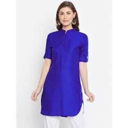 Plain 3/4Th Sleeves Button Closure Round Neck Silk Kurti Bust Size: 36  Centimeter (Cm)