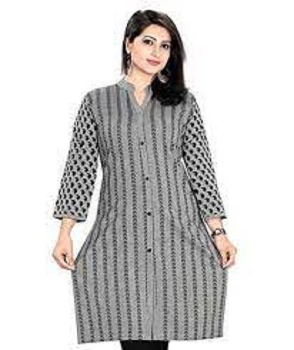 Gray Women Comfortable And Breathable Cotton Full Sleeves Grey Kurti 