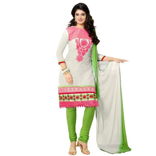 Women Durable Cotton Blend Printed Salwar Suit - Lightweight Green, Pink, and White with Half Sleeves, Breathable, Quick Dry, Plus Size Features