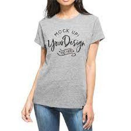  Charcoal Grey Melange Light-Weigh Ladies Regular Cotton Grey T Shirt  Age Group: +16