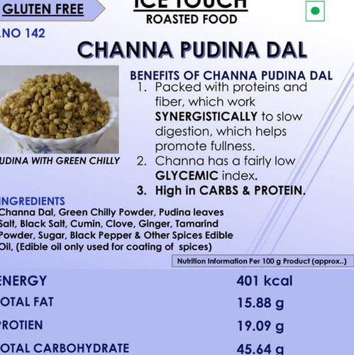 100% Gluten and Chemical Roasted Channa Pudina Dal With Green Chilly For Healthy Snacks