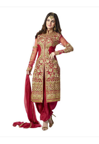 100% Pure Cotton Red And Golden Designer Ladies Suit 