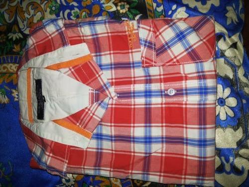 Men Full Sleeves Stylish Casual Check Red And White Branded Shirts Chest Size: 20-25