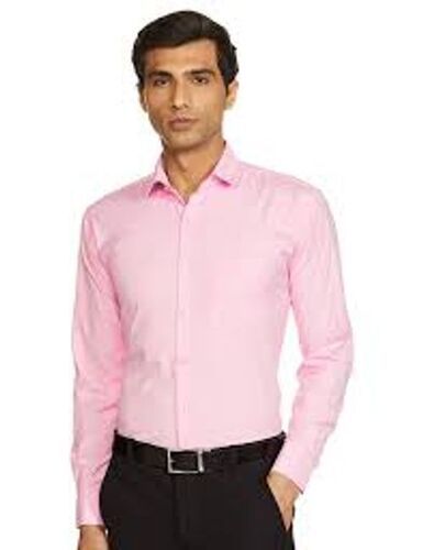 Mens Casual Wear Full Sleeves Pink Cotton Shirt Collar Style: Straight