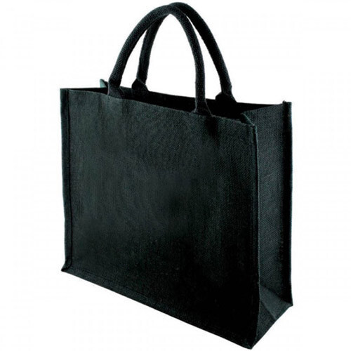 Strong Durable Reusable Eco Friendly Plain Patch Handle Attractive Jute Bags - Jute Material, Lightweight, Black Color | Easy to Carry, Ideal for Gift, Promotional, and Shopping Use