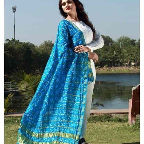 Women Light Weight Elegant Look Easy To Carry Beautiful Blue Bandhani Dupatta Decoration Material: Paint