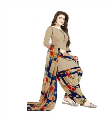 Grey 100% Cotton Fabric Patiala Material Printed Comfortable And Light Weight Designer Ladies Suit 