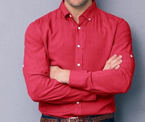 Men Full Sleeves Breathable Comfortable Beautiful Party Wear Plain Red Shirt Age Group: All Sizes