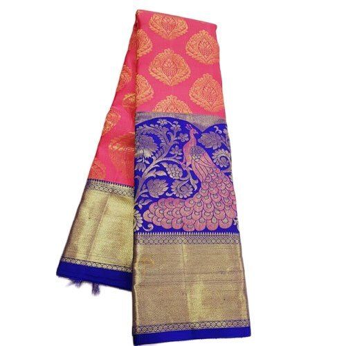 Pink And Blue Party Wear Bhagalpuri Silk Ladies Saree Zari Party Wear Cotton Saree