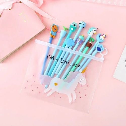 Smooth 3D Transparent Unicorn Pen Pencil Stationery Organizer Zipper Pouch